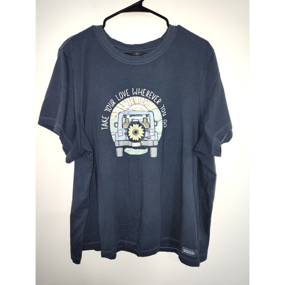 Life Is Good Tops - Life is Good Womens Crusher Tee XXXL Blue Graphic T-Shirt Sunflower Jeep Car